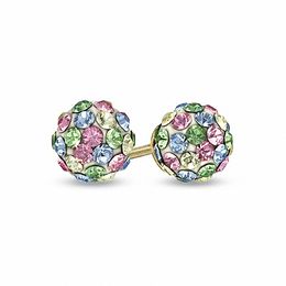 Child's Multi-Colour Pastel Crystal Ball Earrings in 14K Gold