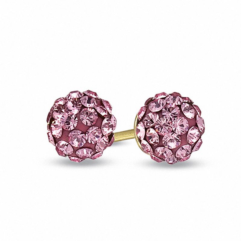Child's Rose Crystal Ball Earrings in 14K Gold