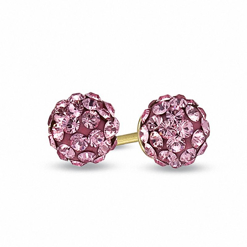Main Image 1 of Child's Rose Crystal Ball Earrings in 14K Gold