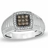 Thumbnail Image 0 of Men's 0.40 CT. T.W. Enhanced Champagne and White Diamond Anniversary Ring in 10K White Gold