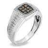 Thumbnail Image 1 of Men's 0.40 CT. T.W. Enhanced Champagne and White Diamond Anniversary Ring in 10K White Gold