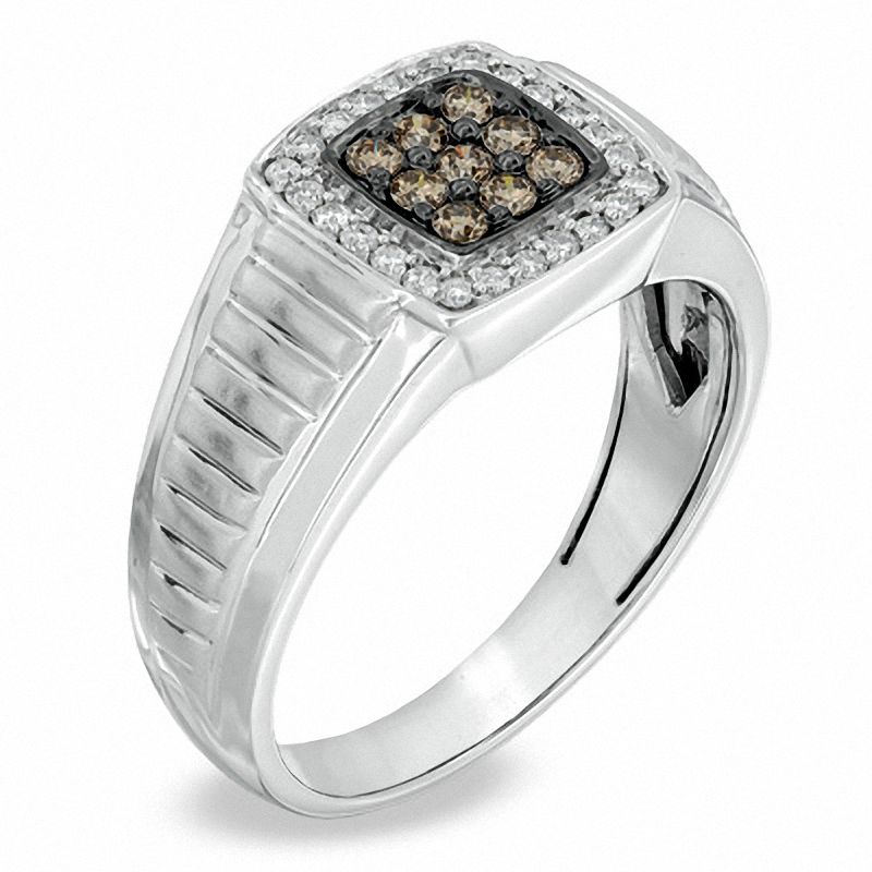 Men's 0.40 CT. T.W. Enhanced Champagne and White Diamond Anniversary Ring in 10K White Gold