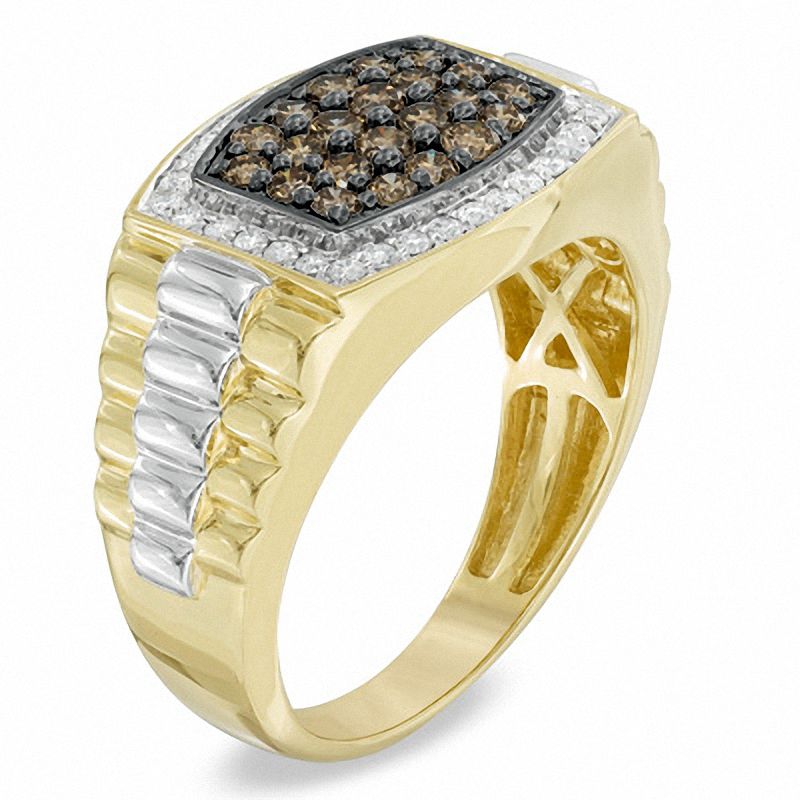 Main Image 2 of Men's 1.00 CT. T.W. Champagne and White Diamond Ring in 10K Gold