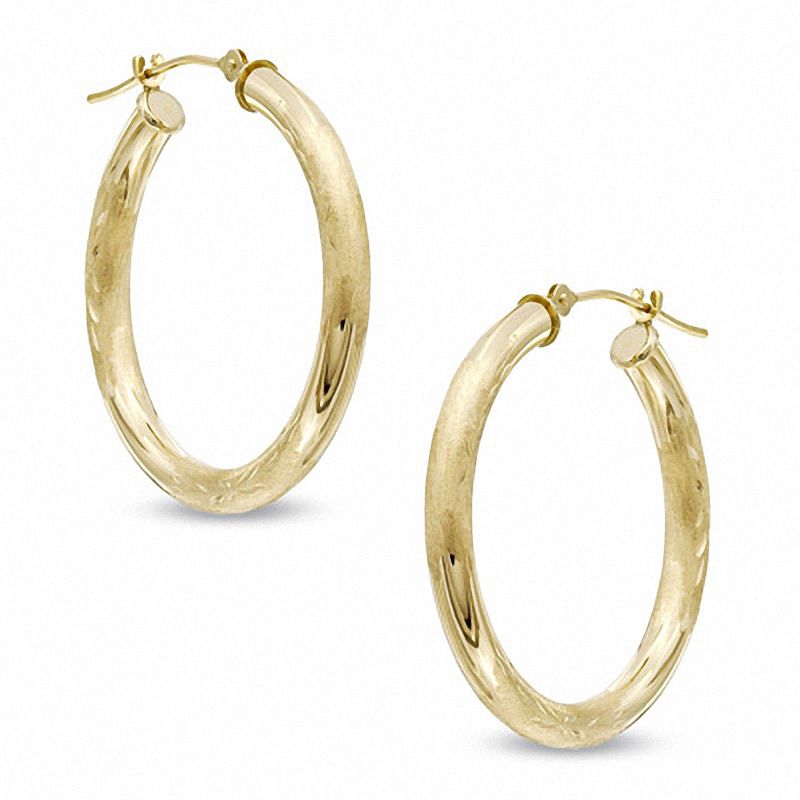 Main Image 1 of 28mm Diamond-Cut Hoop Earrings in 14K Gold