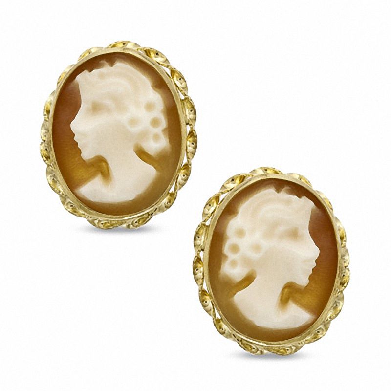 Oval Orange Cornelian Cameo Earrings in 14K Gold