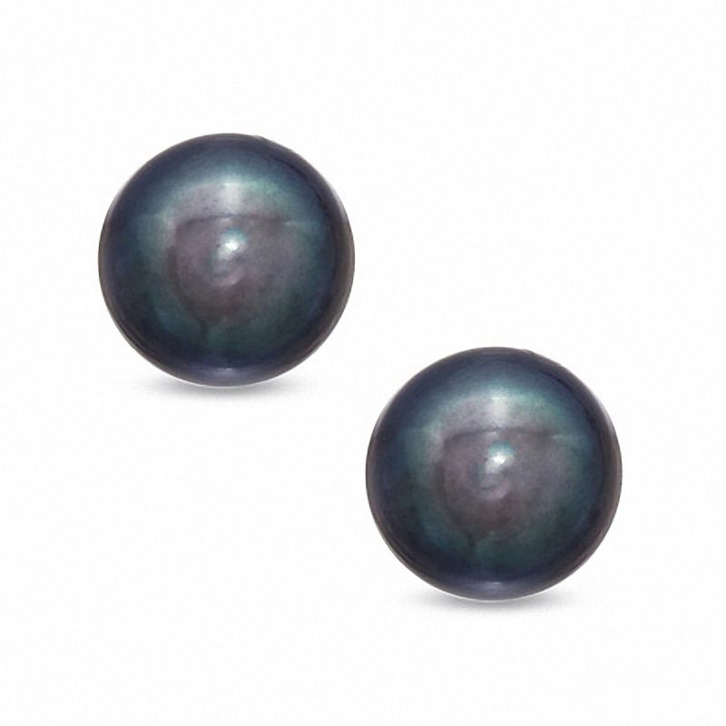 7.5mm Steel Grey Cultured Freshwater Pearl Earrings in 14K White Gold|Peoples Jewellers