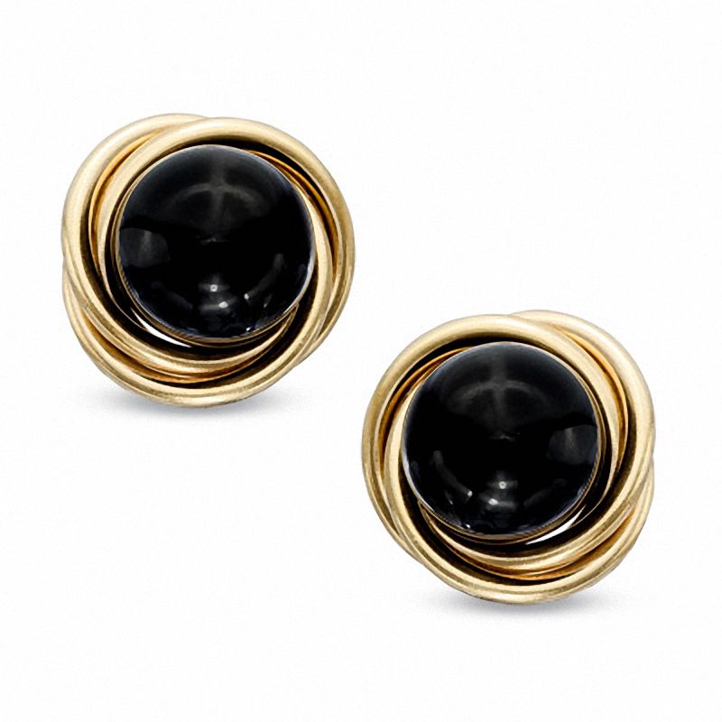 6.0mm Onyx Knot Frame Earrings in 14K Gold