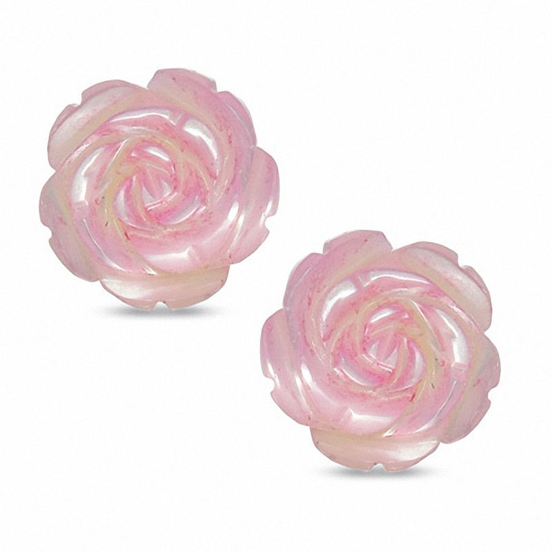 12.0mm Light Pink Mother-of-Pearl Flower Earrings in 14K Gold