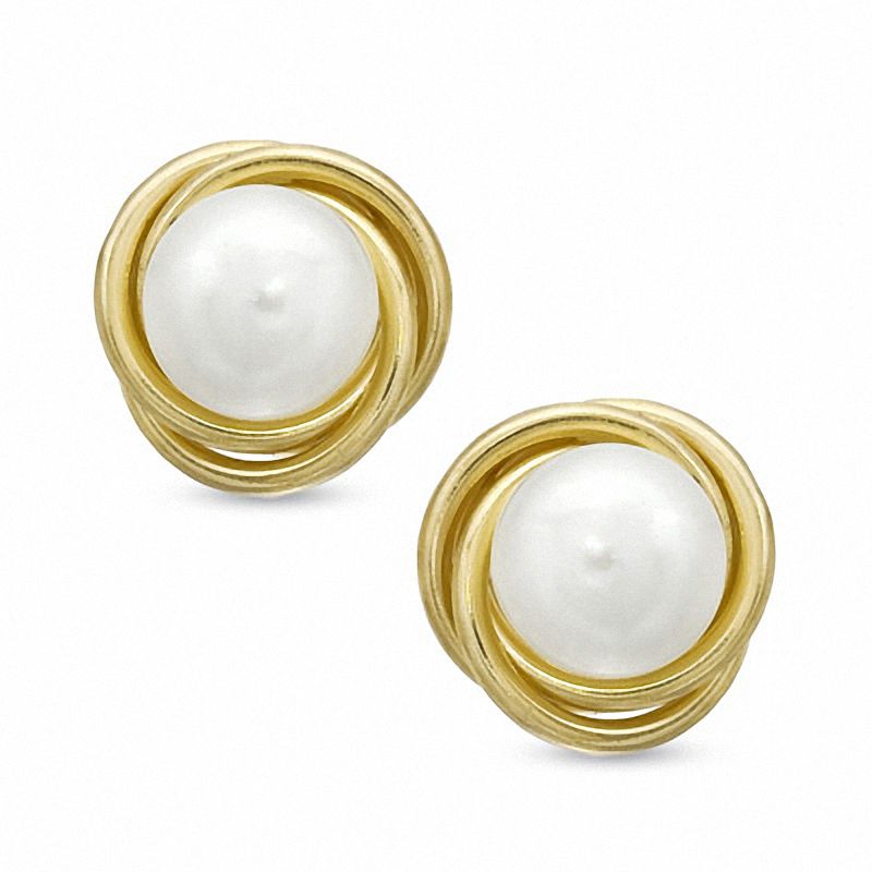 6.0mm Cultured Freshwater Pearl Knot Earrings in 14K Gold|Peoples Jewellers