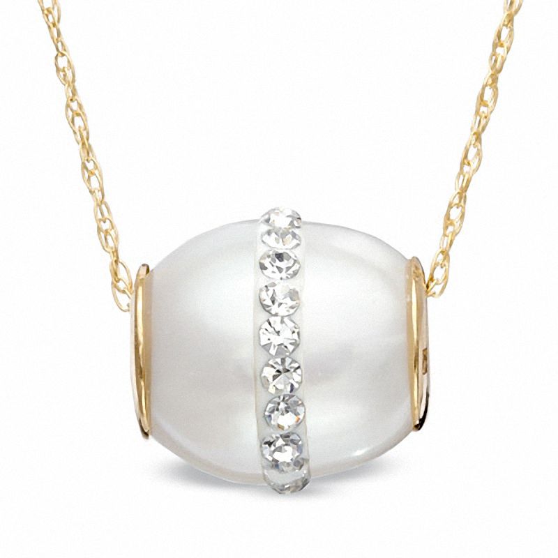 9.0 - 10.0mm Cultured Freshwater Pearl and Crystal Roller Ball Pendant in 14K Gold|Peoples Jewellers