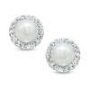 Thumbnail Image 0 of 5.75mm Cultured Freshwater Pearl and Crystal Button Earrings in 14K Gold