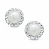 5.75mm Freshwater Cultured Pearl and Crystal Button Earrings in 14K Gold