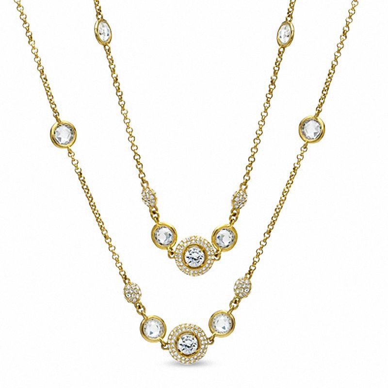 AVA Nadri Cubic Zirconia and Crystal Station Necklace in Brass with 18K Gold Plate - 36"|Peoples Jewellers