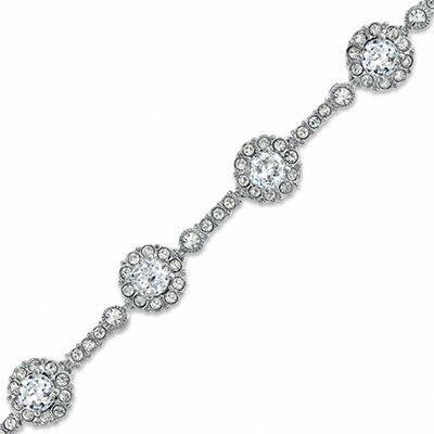 AVA Nadri Cubic Zirconia and Crystal Frame Bracelet in White Rhodium Brass - 7.25"