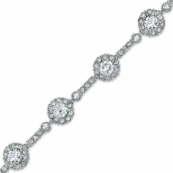 AVA Nadri Cubic Zirconia and Crystal Frame Bracelet in White Rhodium Brass - 7.25"