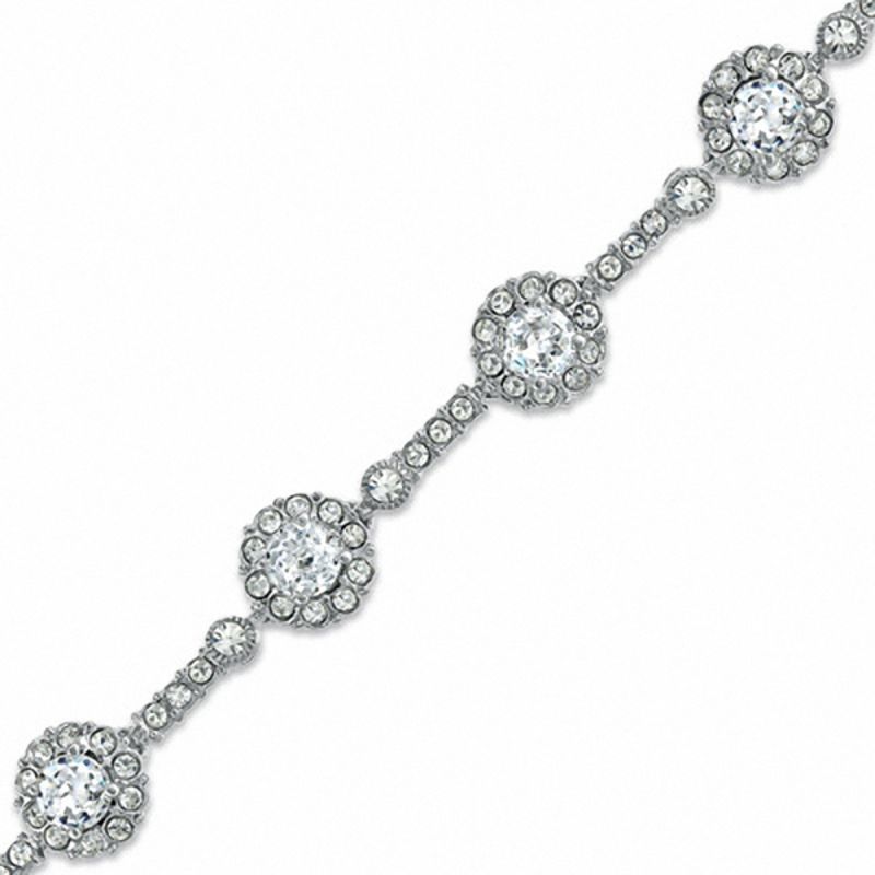 AVA Nadri Cubic Zirconia and Crystal Frame Bracelet in White Rhodium Brass - 7.25"|Peoples Jewellers