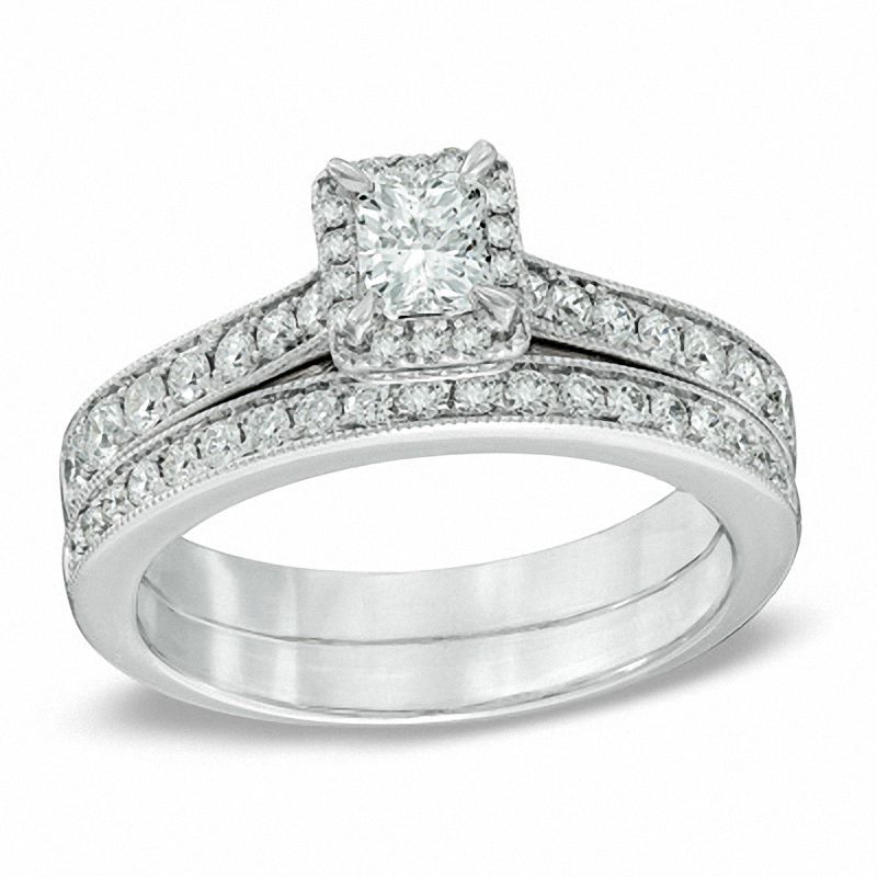 1.00 CT. T.W. Certified Radiant-Cut Diamond Bridal Set in 14K White Gold (I/I1)