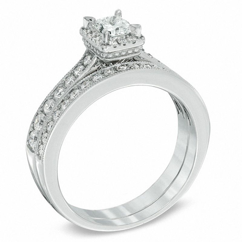 1.00 CT. T.W. Certified Radiant-Cut Diamond Bridal Set in 14K White Gold (I/I1)