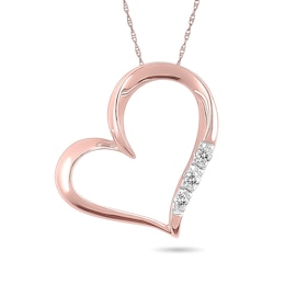 Diamond Accent Tilted Heart Pendant in 10K Rose Gold