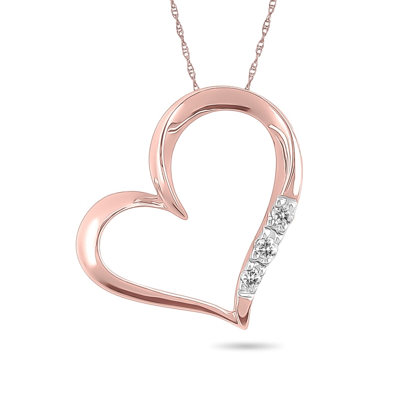 Diamond Accent Tilted Heart Pendant in 10K Rose Gold