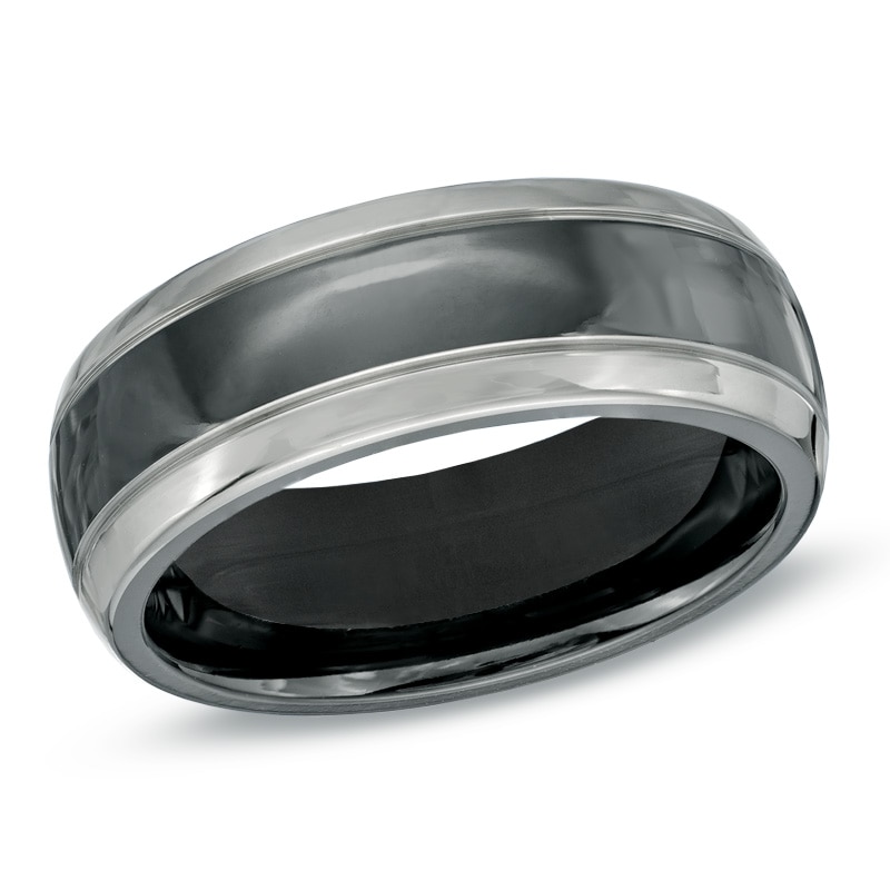 Main Image 1 of Men's 8.0mm Wedding Band in Black Titanium - Size 10