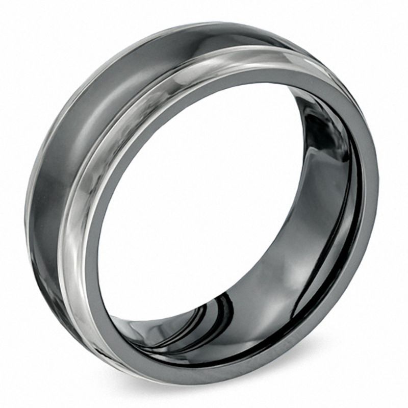 Main Image 2 of Men's 8.0mm Wedding Band in Black Titanium - Size 10