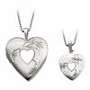 Thumbnail Image 0 of Mother and Daughter Matching Satin-Finish Butterfly Heart Locket and Pendant Set in Sterling Silver