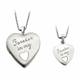 Mother and Daughter Matching &quot;Forever in my&quot; Heart Locket and Pendant Set in Sterling Silver