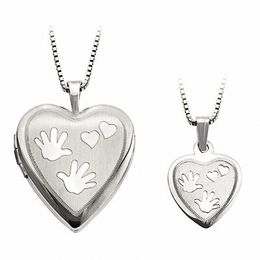 Mother and Daughter Matching Hand Print Heart Locket and Pendant Set in Sterling Silver