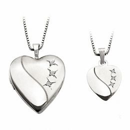 Diamond Accent Trio Mother and Daughter Matching Heart Locket and Pendant Set in Sterling Silver