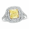Thumbnail Image 0 of 1.95 CT. T.W. Certified Cushion-Cut Yellow Diamond Frame Engagement Ring in 18K White Gold (P/SI2)