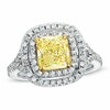 Thumbnail Image 1 of 1.95 CT. T.W. Certified Cushion-Cut Yellow Diamond Frame Engagement Ring in 18K White Gold (P/SI2)