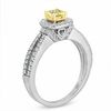 Thumbnail Image 2 of 0.95 CT. T.W. Certified Cushion-Cut Yellow Diamond Frame Engagement Ring in 18K White Gold (P/SI2)