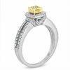 Thumbnail Image 1 of 0.95 CT. T.W. Certified Cushion-Cut Yellow Diamond Frame Engagement Ring in 18K White Gold (P/SI2)