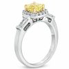 Thumbnail Image 2 of 1.03 CT. T.W. Certified Cushion-Cut Yellow Diamond Frame Engagement Ring in 18K White Gold (P/SI2)