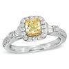 Thumbnail Image 1 of 0.95 CT. T.W. Certified Princess-CutYellow and White Diamond Ring in 18K White Gold (P/SI2)