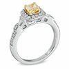 Thumbnail Image 1 of 0.95 CT. T.W. Certified Princess-CutYellow and White Diamond Ring in 18K White Gold (P/SI2)