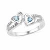 Aquamarine and Diamond Accent Double Heart Ring in Sterling Silver