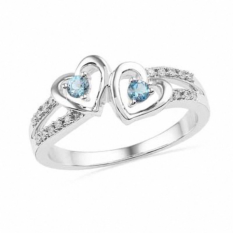 Aquamarine and Diamond Accent Double Heart Ring in Sterling Silver|Peoples Jewellers