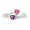 Thumbnail Image 1 of Heart-Shaped Amethyst, Lab-Created Pink Sapphire and Diamond Accent Ring in Sterling Silver