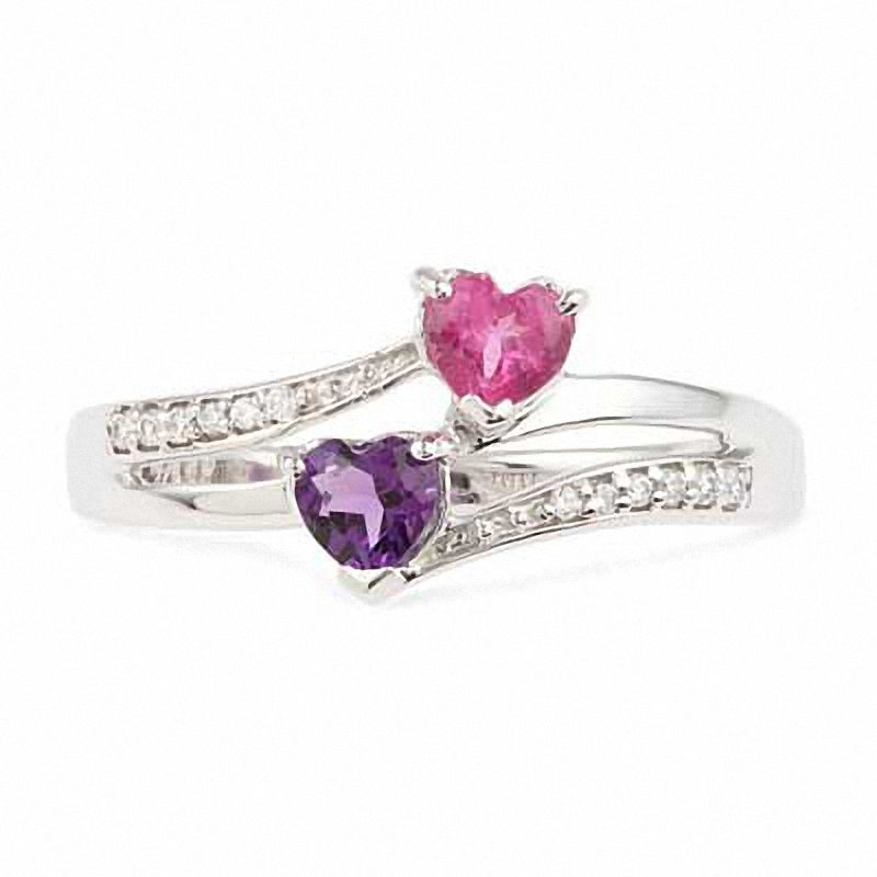 Heart-Shaped Amethyst, Lab-Created Pink Sapphire and Diamond Accent Ring in Sterling Silver