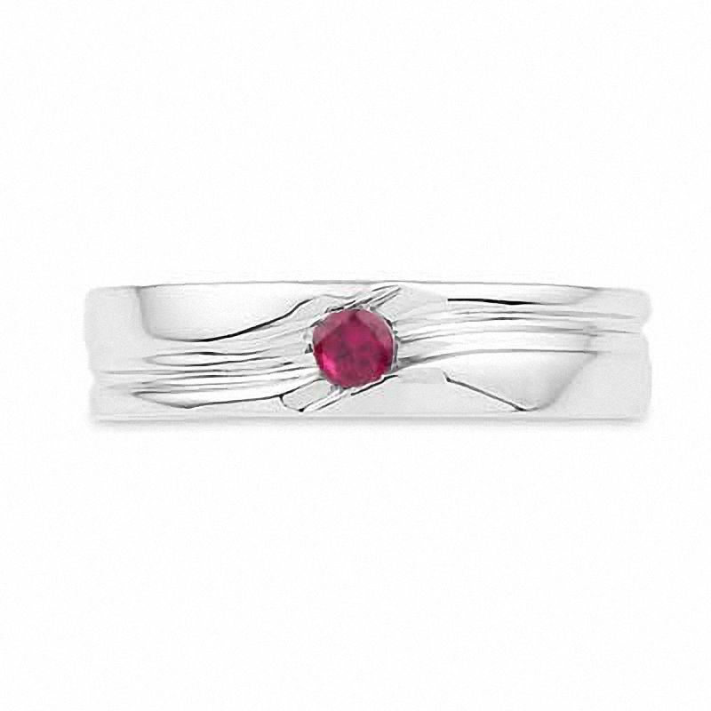 Men's Lab-Created Ruby Solitaire Ring in Sterling Silver