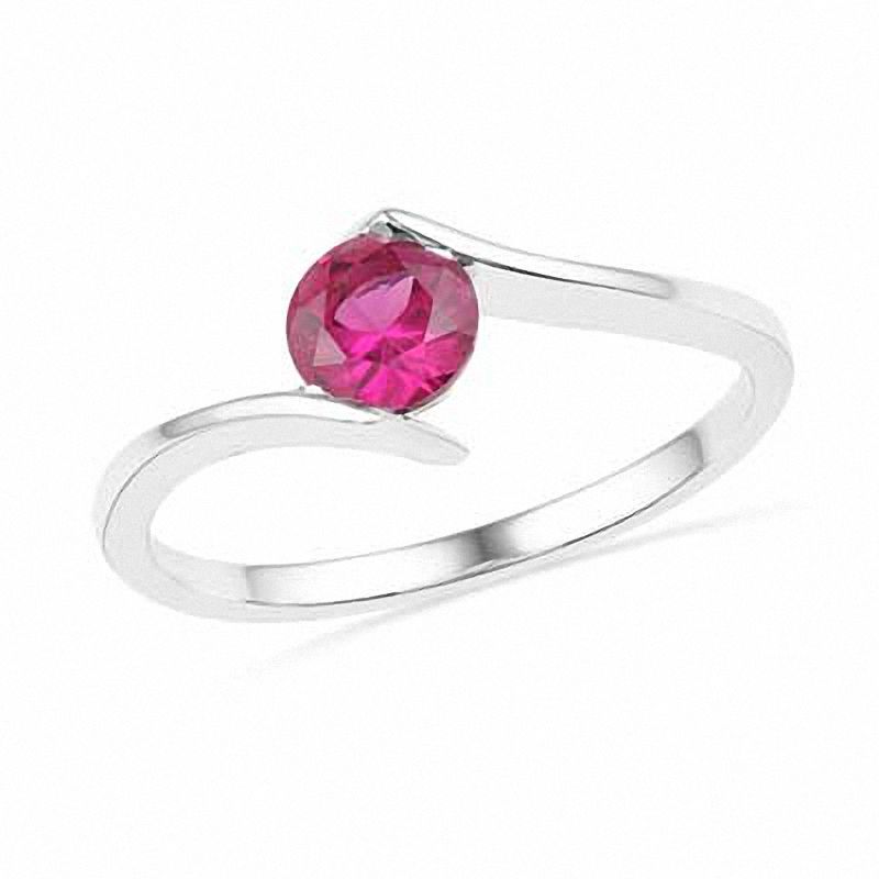 Lab-Created Ruby Bypass Ring in 10K White Gold