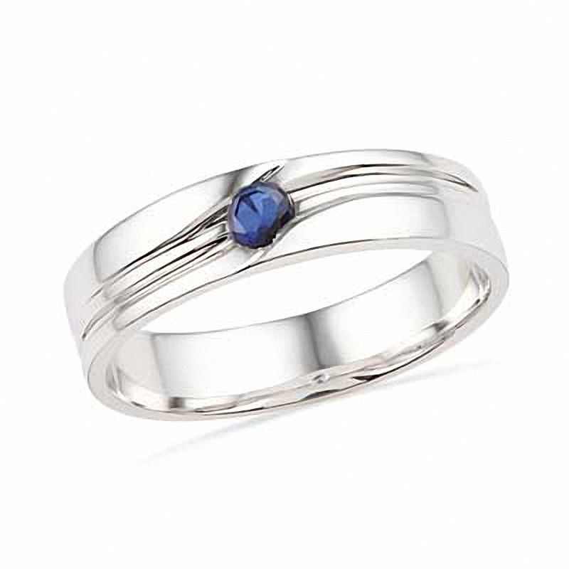 Men's Blue Lab-Created Sapphire Solitaire Ring in Sterling Silver|Peoples Jewellers