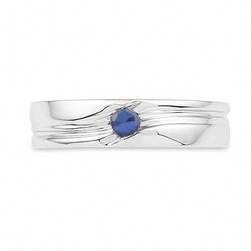 Main Image 2 of Men's Blue Lab-Created Sapphire Solitaire Ring in Sterling Silver