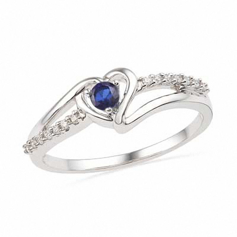 Lab-Created Blue Sapphire and Diamond Accent Heart Ring in Sterling Silver