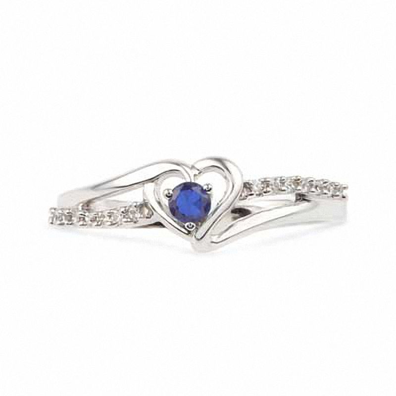 Lab-Created Blue Sapphire and Diamond Accent Heart Ring in Sterling Silver