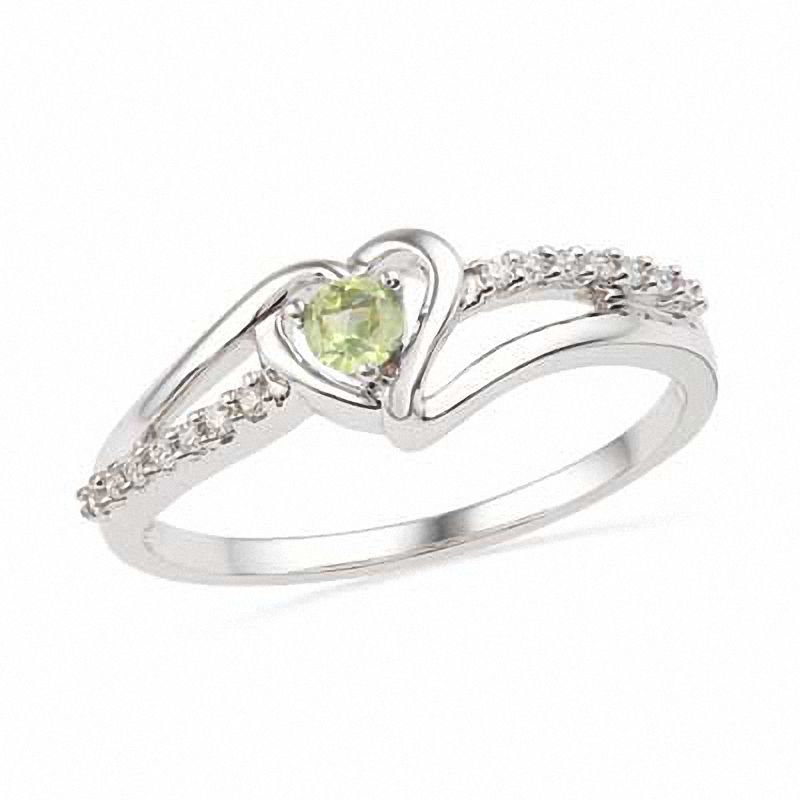 Peridot and Diamond Accent Heart Ring in Sterling Silver