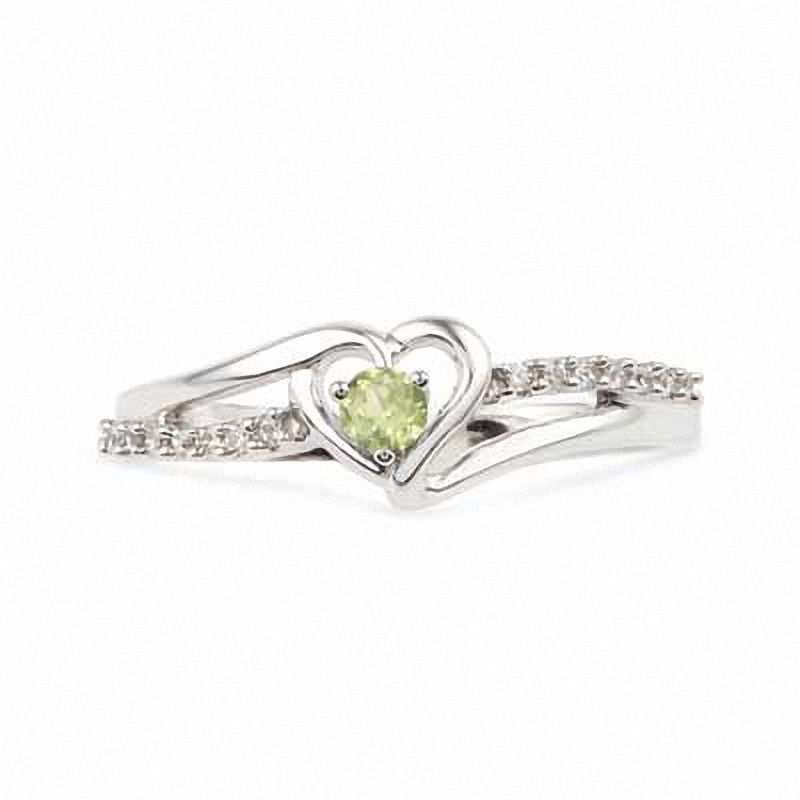 Main Image 2 of Peridot and Diamond Accent Heart Ring in Sterling Silver