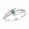 Thumbnail Image 1 of Lab-Created Emerald and Diamond Accent Heart Ring in Sterling Silver